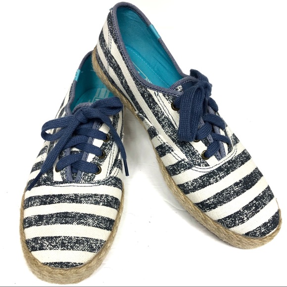 KEDS Espadrille Sneakers Nautical Stripes Navy Blue White Lace Up Size 7.5 - Picture 2 of 8